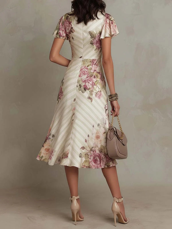 Alba | Elegancka Retro Kwiatowa Sukienka Midi