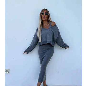 Senna | Zestaw z topem cold-shoulder i spódnicą midi