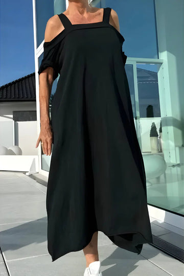 Sukienka damska oversize maxi w kolorze czarnym – z odkrytymi ramionami