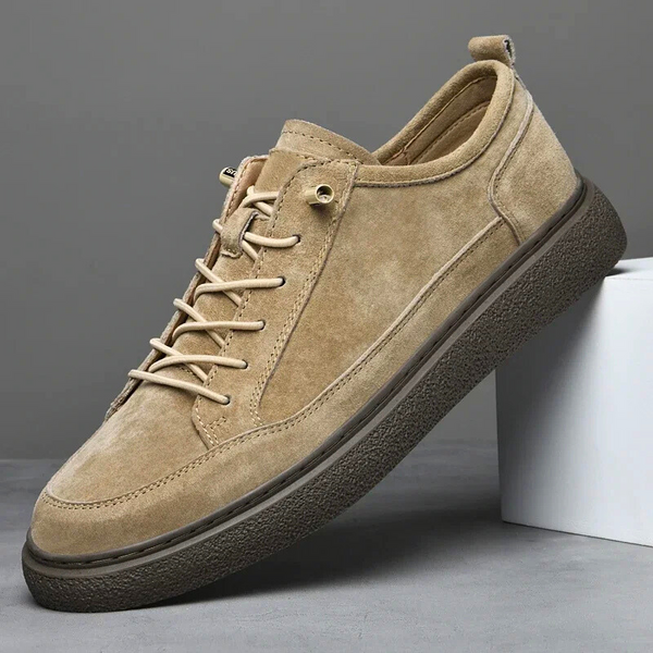 Sneakersy męskie zamszowe w kolorze camelowym – na grubej podeszwie, sznurowane
