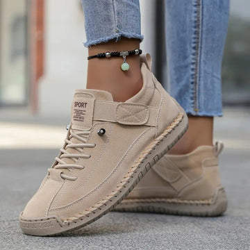 Sneakersy damskie ortopedyczne w kolorze beżowym – z szerokim noskiem na rzep