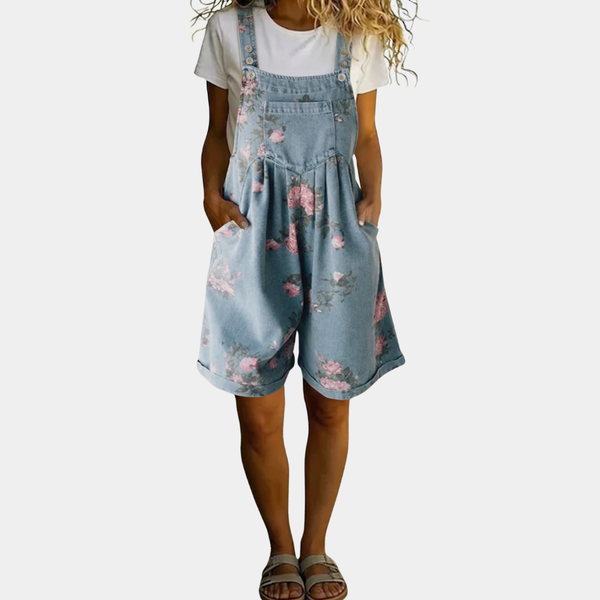 Jadwiga | Miękki kombinezon denim w kwiaty