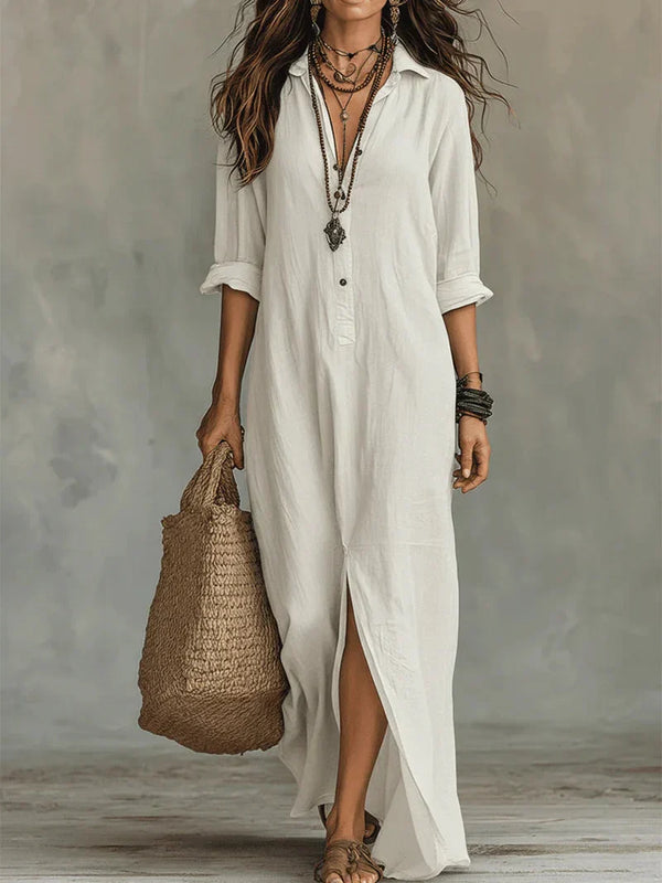 Céline | Sukienka maxi czarna, luźna, z guzikami