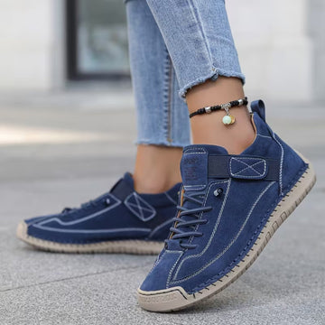 Sneakersy damskie ortopedyczne w kolorze niebieskim – z szerokim noskiem na rzep