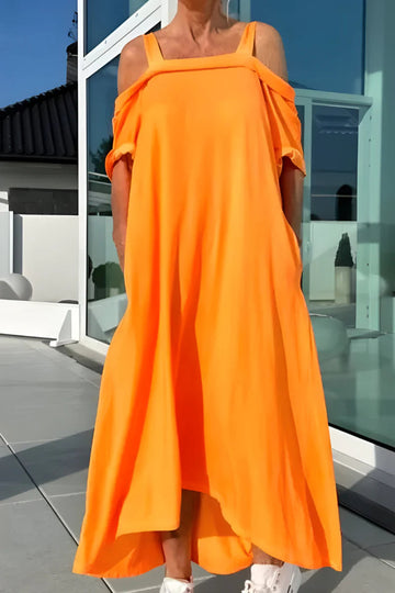 Sukienka damska oversize maxi w kolorze pomarańczowym – z odkrytymi ramionami