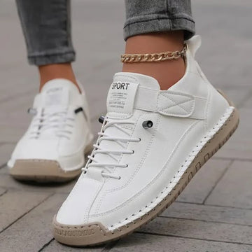 Sneakersy damskie ortopedyczne w kolorze białym – z szerokim noskiem na rzep