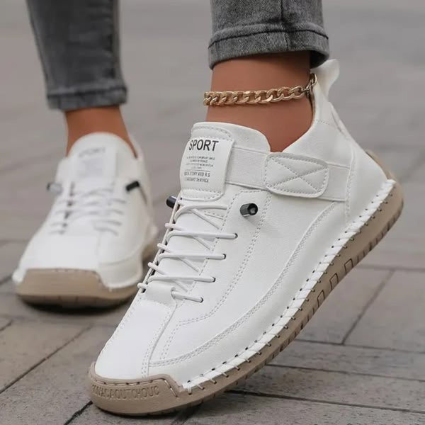 Sneakersy damskie ortopedyczne w kolorze białym – z szerokim noskiem na rzep