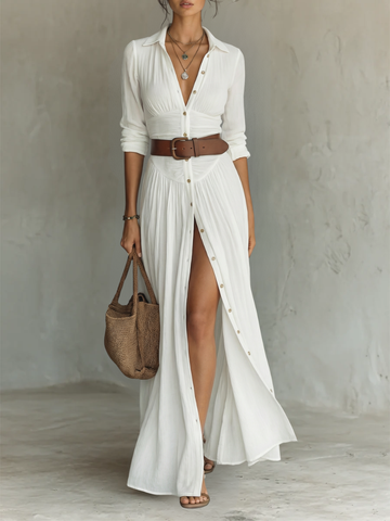 Milena | Elegancka sukienka maxi z lnu i bawełny