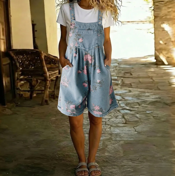 Jadwiga | Miękki kombinezon denim w kwiaty