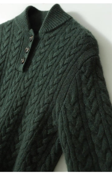 Sweter damski w warkocze ze stójką zapinaną na guziki – zdjęcie 20
