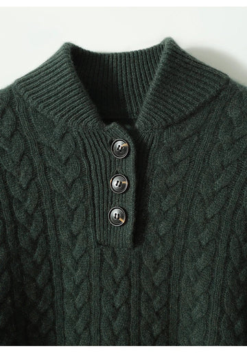 Sweter damski w warkocze ze stójką zapinaną na guziki – zdjęcie 19