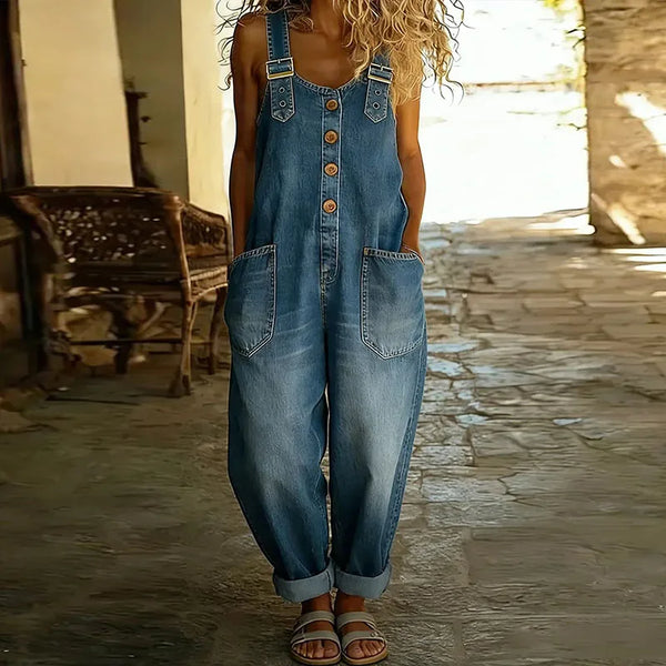 Carmen | Miękki kombinezon denim vintage z ramiączkami