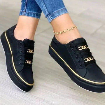 Sneakersy damskie sznurowane ze złotym łańcuszkiem, ortopedyczne – zdjęcie 1