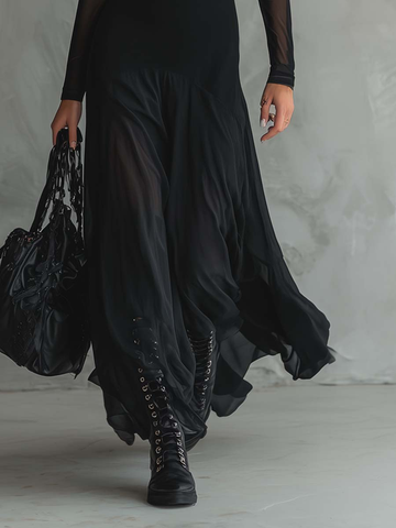 Tilda | Czarne Luźne Maxi Sukienka