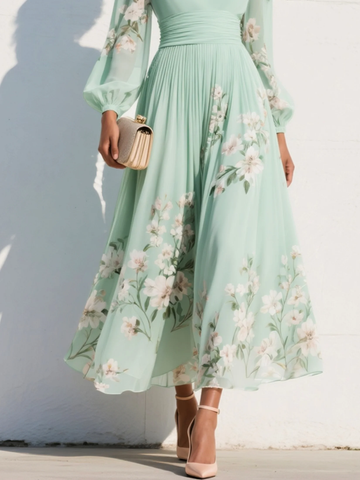Marlena | Plisowana sukienka maxi w kwiaty