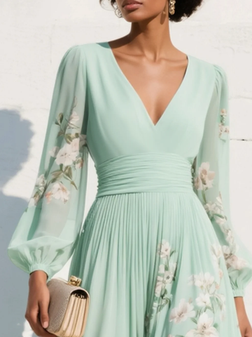 Marlena | Plisowana sukienka maxi w kwiaty