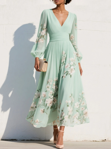 Marlena | Plisowana sukienka maxi w kwiaty