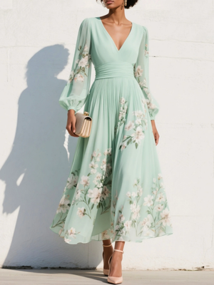 Nelka | Plisowana sukienka maxi w kwiaty