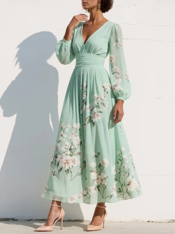 Nelka | Plisowana sukienka maxi w kwiaty