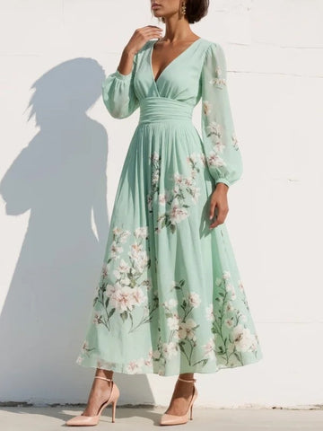 Marlena | Plisowana sukienka maxi w kwiaty