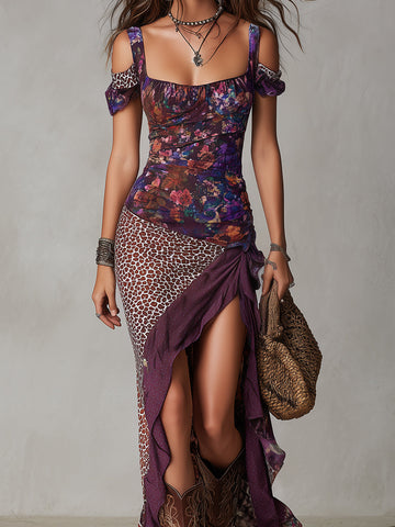 Kalina | Sukienka Maxi W Panterkowo-Kwiatowy Print