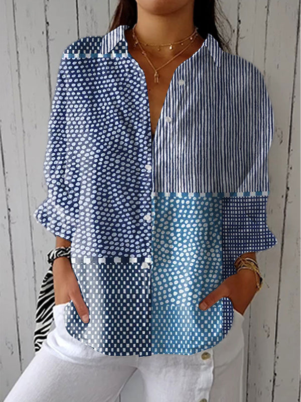 Fiora | Bluzka patchworkowa w odcieniu oceanu