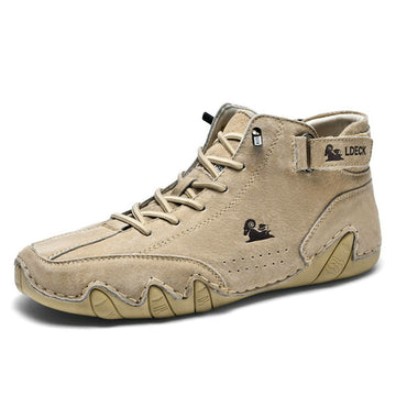 Sneakersy damskie za kostkę w kolorze beżowym – ortopedyczne, z rzepem