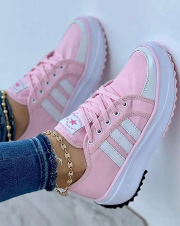 Sneakersy damskie płócienne w kolorze różowym – na platformie, ze sznurowaniem
