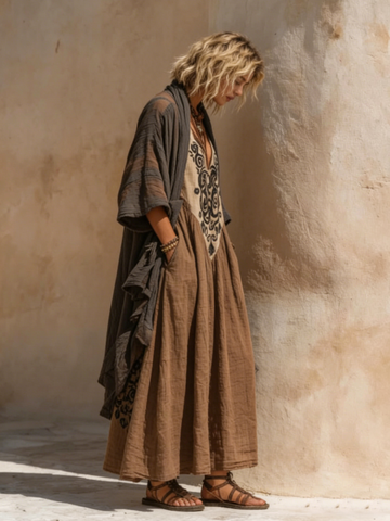 Denisa | Boho Komplet Z Artystycznym Nadrukiem