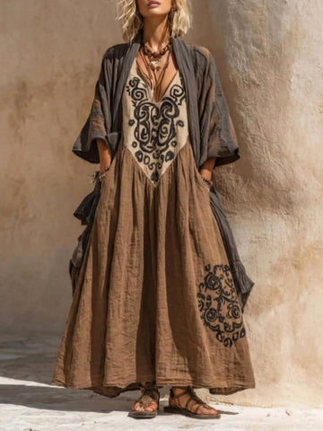 Denisa | Boho Komplet Z Artystycznym Nadrukiem