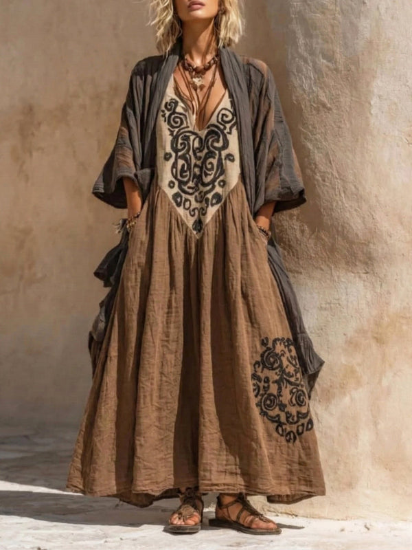 Denisa | Boho Komplet Z Artystycznym Nadrukiem