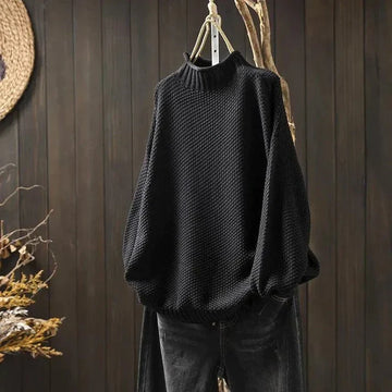 Sweter damski z golfem w kolorze czarnym – oversize, o strukturalnym splocie